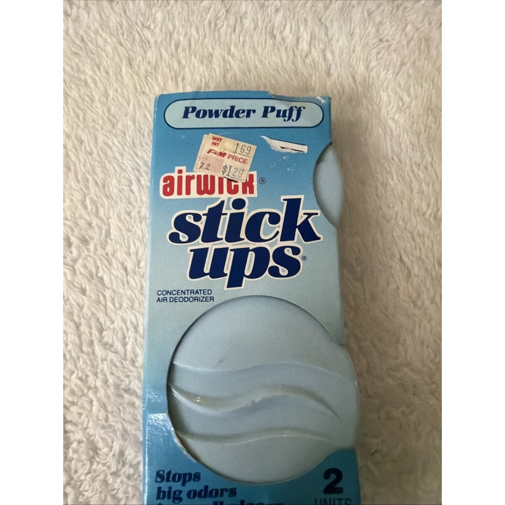 Air Wick Stick Ups Powder Puff Scent 2 Air Fresheners NOS NIP Vtg Airwick
